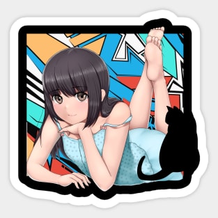 Anime Girl with black cat Sticker